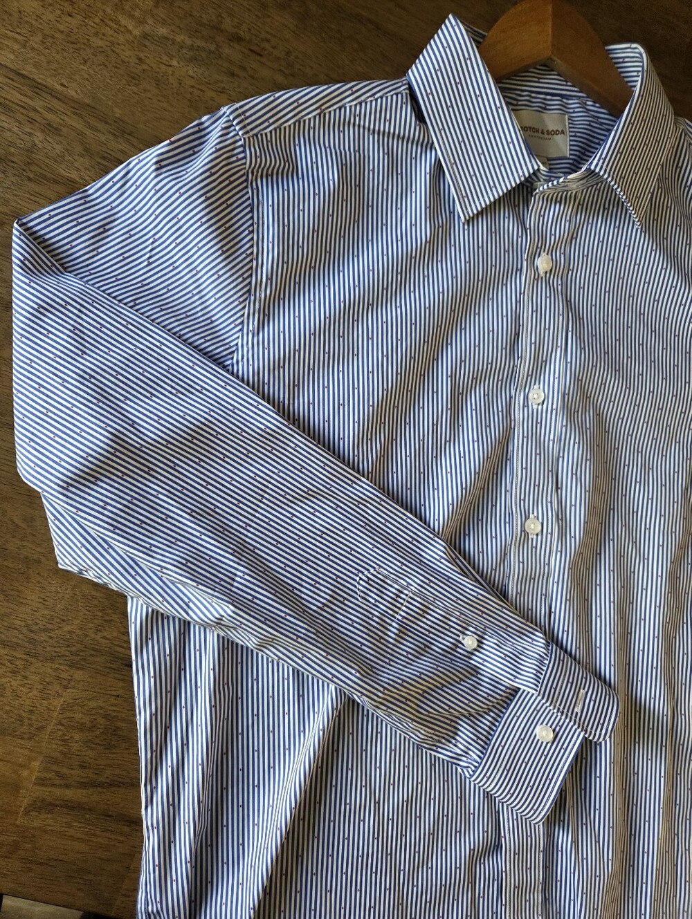 Scotch & Soda Blue Stripe Red Diamond Dress Shirt - Classic Button-Down